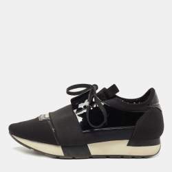 Pre Owned Balenciaga Black Fabric and Patent Race Runner Sneakers Size 38