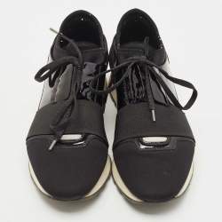 Pre Owned Balenciaga Black Fabric and Patent Race Runner Sneakers Size 38