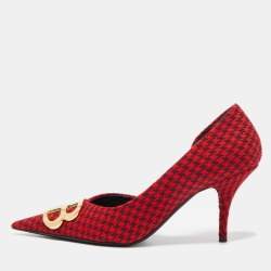 Balenciaga Red/Black Houndstooth Tweed BB Pointy Pumps Size 39