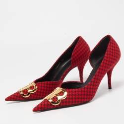 Balenciaga Red/Black Houndstooth Tweed BB Pointy Pumps Size 39