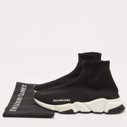 Pre Owned Balenciaga Black Knit Fabric Speed Trainer Sneakers Size 39
