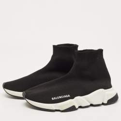 Pre Owned Balenciaga Black Knit Fabric Speed Trainer Sneakers Size 39