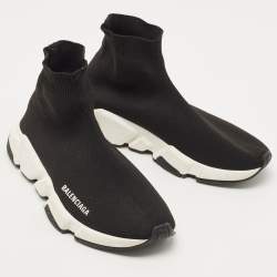 Pre Owned Balenciaga Black Knit Fabric Speed Trainer Sneakers Size 39