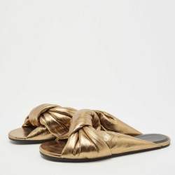 Pre Owned Balenciaga Gold Leather  Flat Slides Size 38