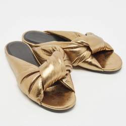 Pre Owned Balenciaga Gold Leather  Flat Slides Size 38