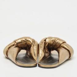 Pre Owned Balenciaga Gold Leather  Flat Slides Size 38