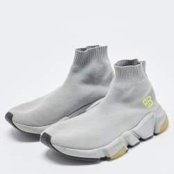 مملوكة مسبقًا Balenciaga Grey Knit Fabric Speed Trainer Sneakers Size 37