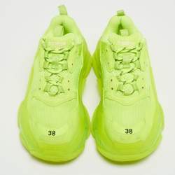 مملوكة مسبقًا Balenciaga Neon Green Faux Leather and Mesh Triple S Low Top Sneakers Size 38