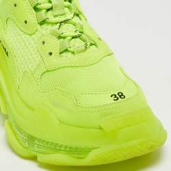 مملوكة مسبقًا Balenciaga Neon Green Faux Leather and Mesh Triple S Low Top Sneakers Size 38