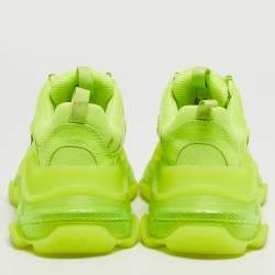 مملوكة مسبقًا Balenciaga Neon Green Faux Leather and Mesh Triple S Low Top Sneakers Size 38