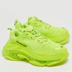 مملوكة مسبقًا Balenciaga Neon Green Faux Leather and Mesh Triple S Low Top Sneakers Size 38