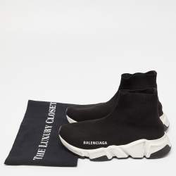 Pre Owned Balenciaga Black Knit Fabric Speed High Top Sneakers Size 35