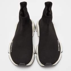 Pre Owned Balenciaga Black Knit Fabric Speed High Top Sneakers Size 35