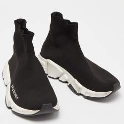 Pre Owned Balenciaga Black Knit Fabric Speed High Top Sneakers Size 35