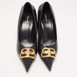 Pre Owned Balenciaga Black Leather Pointed Toe Pumps Size 40
