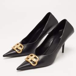 Pre Owned Balenciaga Black Leather Pointed Toe Pumps Size 40