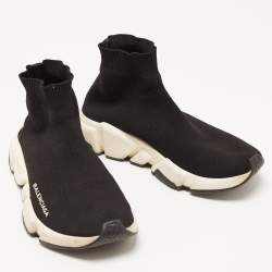 Pre Owned Balenciaga Black Knit Fabric Speed Trainer Sneakers Size 37