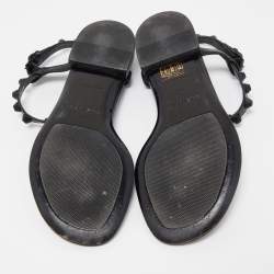 Pre Owned Balenciaga Black Leather Studded Arena Flat Sandals Size 36