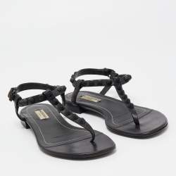 Pre Owned Balenciaga Black Leather Studded Arena Flat Sandals Size 36