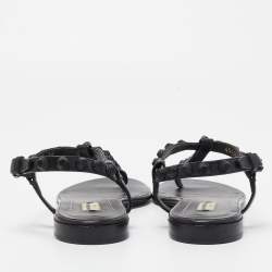 Pre Owned Balenciaga Black Leather Studded Arena Flat Sandals Size 36