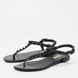 Pre Owned Balenciaga Black Leather Studded Arena Flat Sandals Size 36