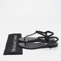 Pre Owned Balenciaga Black Leather Studded Arena Flat Sandals Size 36