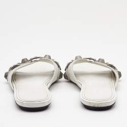 Balenciaga White  Leather Cagole Flat Slides Size 36