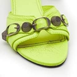 Pre Owned Balenciaga Neon Yellow Leather Le Cagole Slide Sandals Size 36