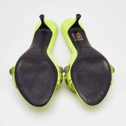 Pre Owned Balenciaga Neon Yellow Leather Le Cagole Slide Sandals Size 36