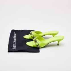 Pre Owned Balenciaga Neon Yellow Leather Le Cagole Slide Sandals Size 36