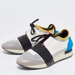 Pre Owned Balenciaga Multicolor Leather and Mesh Race Runner Sneakers Size 38