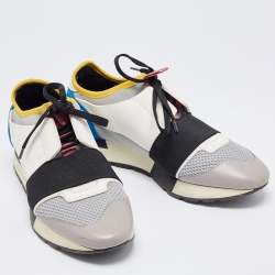 Pre Owned Balenciaga Multicolor Leather and Mesh Race Runner Sneakers Size 38
