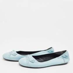 Pre Owned Balenciaga Light Blue Textured Leather Studded Arena Ballet Flats Size 39.5