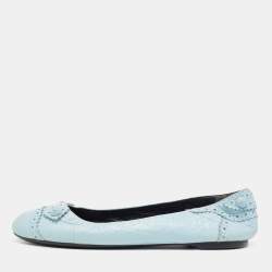 Balenciaga Light Blue Textured Leather Studded Arena Ballet Flats Size ...