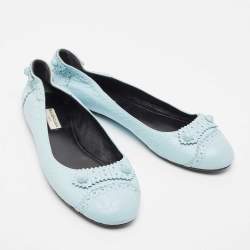 Pre Owned Balenciaga Light Blue Textured Leather Studded Arena Ballet Flats Size 39.5