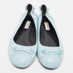 Pre Owned Balenciaga Light Blue Textured Leather Studded Arena Ballet Flats Size 39.5