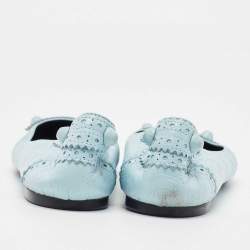 Pre Owned Balenciaga Light Blue Textured Leather Studded Arena Ballet Flats Size 39.5