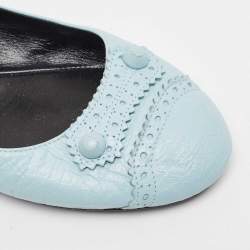 Pre Owned Balenciaga Light Blue Textured Leather Studded Arena Ballet Flats Size 39.5