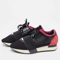 Pre Owned Balenciaga Black/Pink Mesh and Suede Race Runner Sneakers Size 37