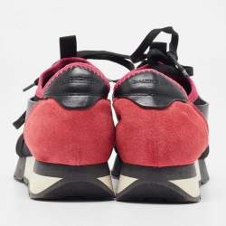 Pre Owned Balenciaga Black/Pink Mesh and Suede Race Runner Sneakers Size 37