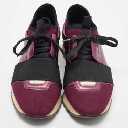 Banciaga Purple/Black Leather and Fabric Race Runner Sneakers Size 36