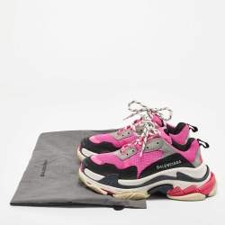 Pre Owned Balenciaga Pink/Black Mesh and Leather Triple S Sneakers Size 37