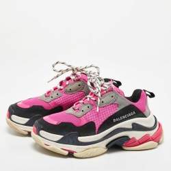 Pre Owned Balenciaga Pink/Black Mesh and Leather Triple S Sneakers Size 37