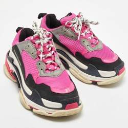 Pre Owned Balenciaga Pink/Black Mesh and Leather Triple S Sneakers Size 37