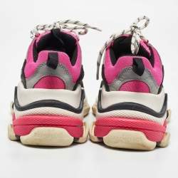 Pre Owned Balenciaga Pink/Black Mesh and Leather Triple S Sneakers Size 37