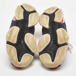 Pre Owned Balenciaga Pink/Black Mesh and Leather Triple S Sneakers Size 37