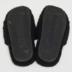 Balenciaga Black Shearing Fur Flat Slides Size 38 