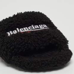 Balenciaga Black Shearing Fur Flat Slides Size 38 