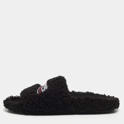 Balenciaga Black Shearing Fur Flat Slides Size 38 