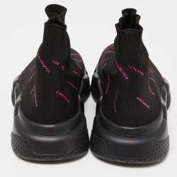 Pre Owned Balenciaga Black/Pink Logo Print Knit Fabric Speed Trainer Sneakers Size 37